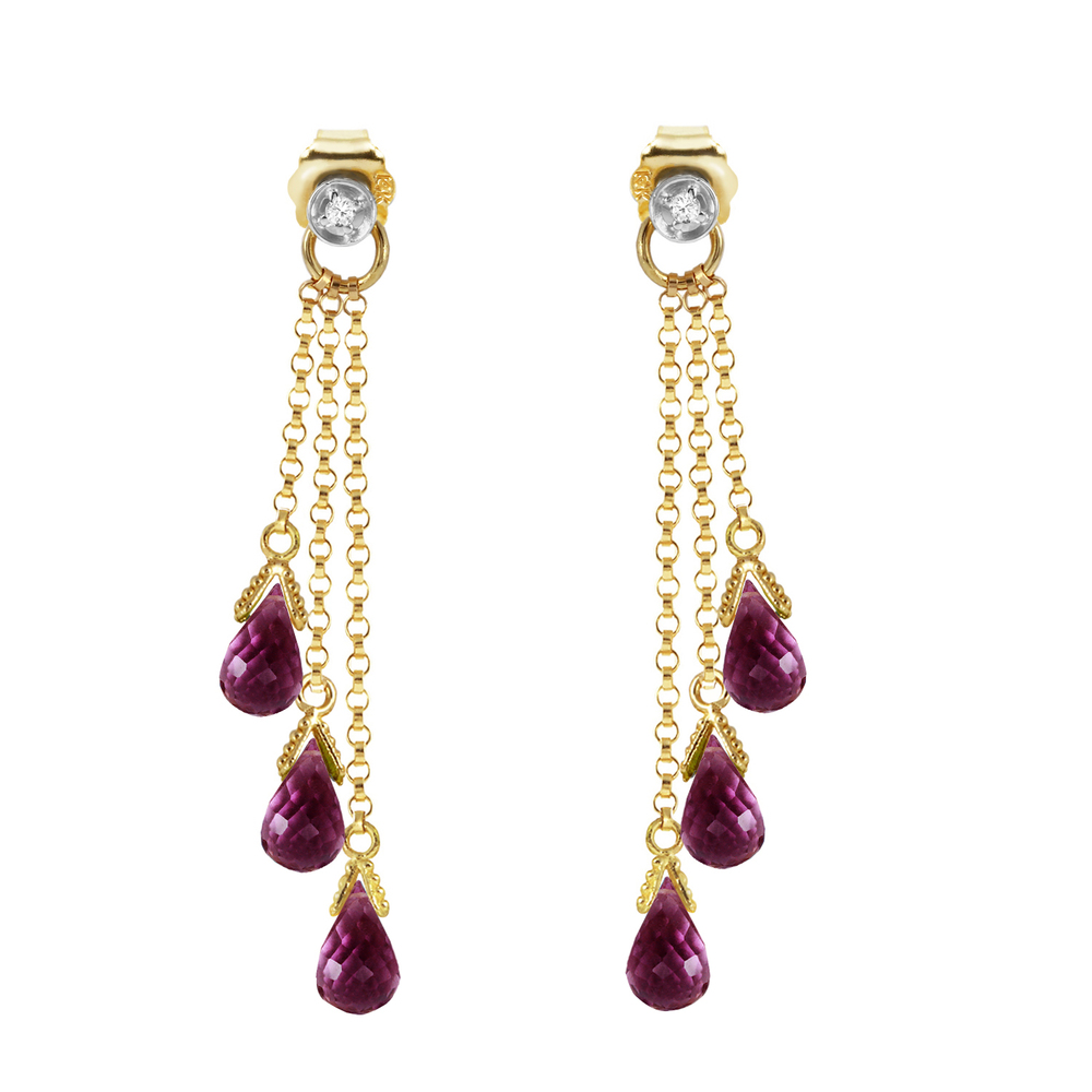 14K. GOLD CHANDELIERS EARRING WITH DIAMONDS & AMETHYST (Yellow Gold)